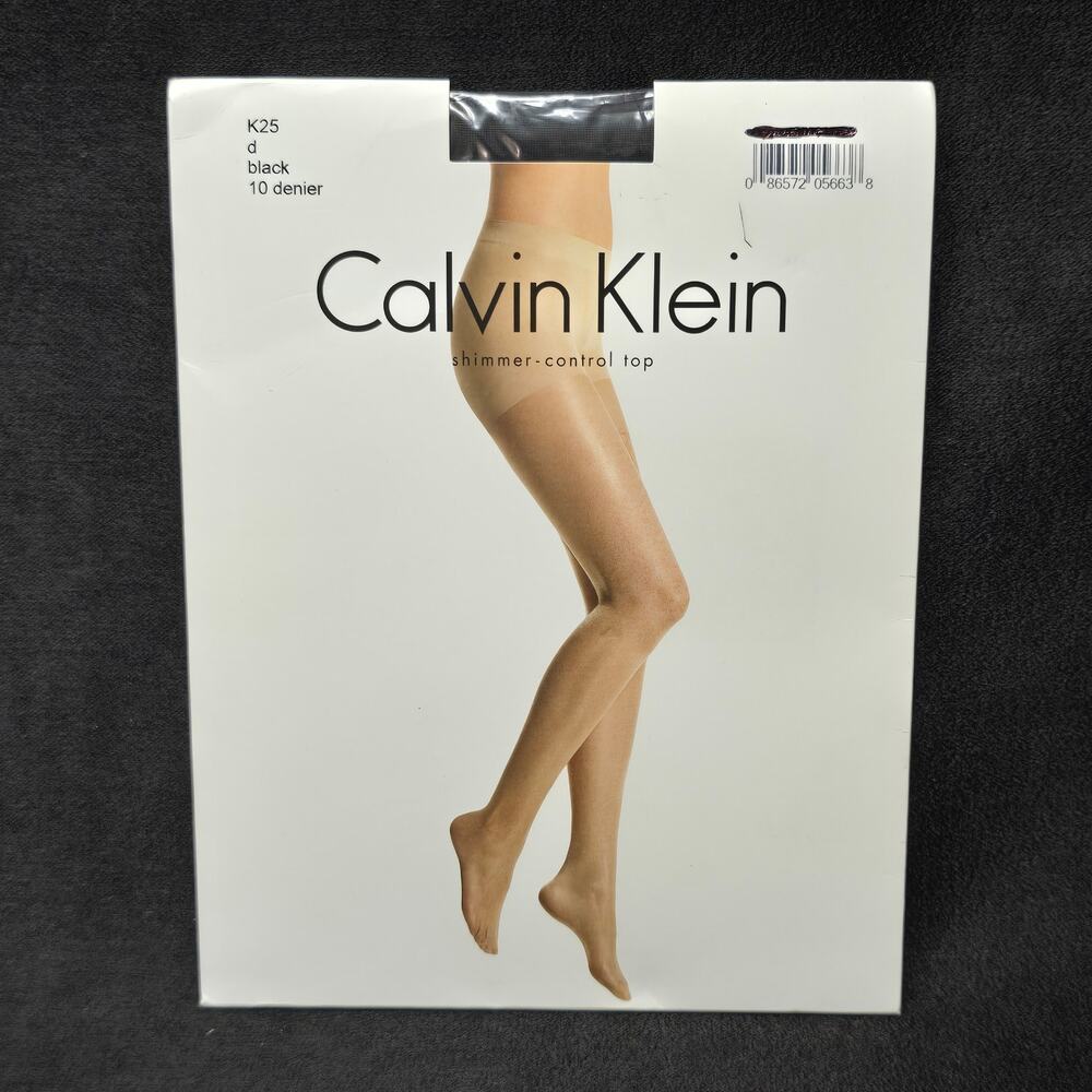 Calvin Klein Shimmer Control Top Hosiery - Black, 10 Denier, Size D Pantyhose